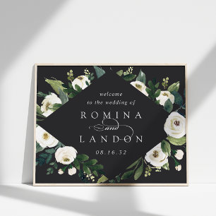 Póster Peonía blanca Bienvenida a Boda Floral acuarela