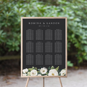 Póster Peonía blanca Tabla de asientos de Bodas florale