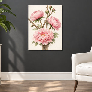 Póster Peonía Botánica Rosa
