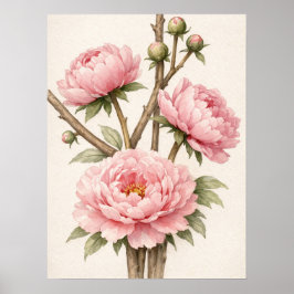 Póster Peonía Botánica Rosa