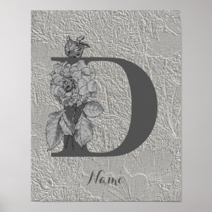 Póster Peonía de plata Elegante Monograma Inicial D Tu No