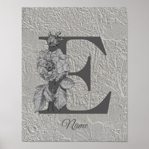Póster Peonía Elegante Monograma Inicial E Personalizado