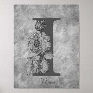 Póster Peonía Elegante Monograma Inicial I Personalizado