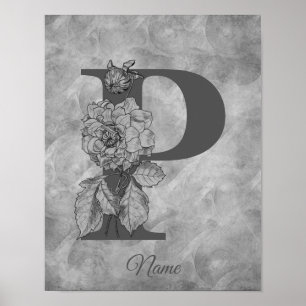 Póster Peonía Elegante Monograma Inicial P Personalizado