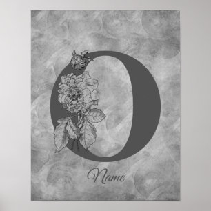 Póster Peonía Monograma Inicial O Elegante Personalizado