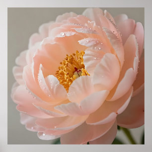 Póster Peonía Rosa Suave con Gotitas de Rocío