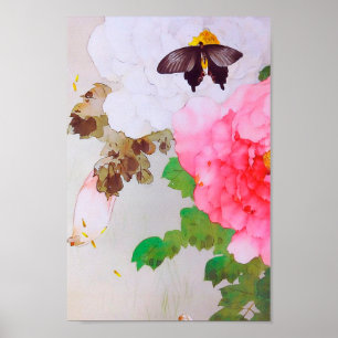 Póster Peonía y mariposa (detalle), Watanabe Seitei