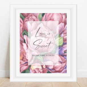 Póster Peonías acuarela - el amor es dulce, date un capri