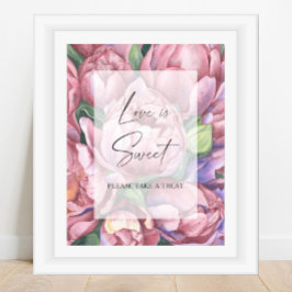 Póster peonías acuarelas - el amor es dulce tomar un rega