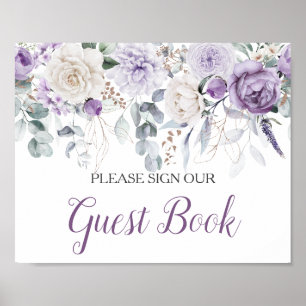 Póster Peonías de lavanda Rosas blancas Firma nuestro lib