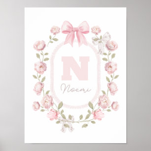 Póster peonias marco nombre inicial niña