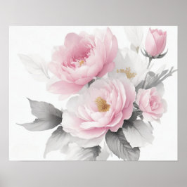 Póster Peonías rosadas al acuarela