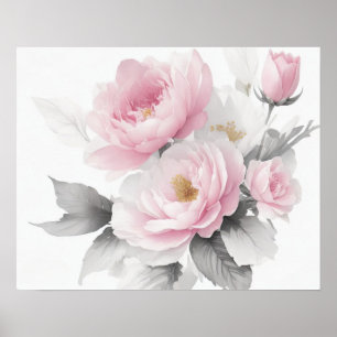 Póster Peonías rosadas al acuarela