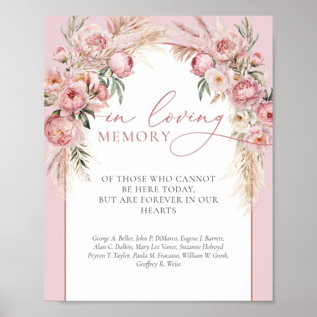 Póster peonías rosadas rusticas Rubor pampas En la memori (Frente)