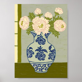 Póster Peonías Vintage Chinoiserie en Sauce Willow