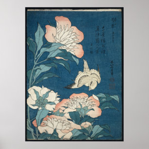 Póster Peonies and Canary por Katsushika Hokusai 1834