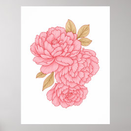 Póster Peonies Elegantes - Ilustracion floral rosa suave