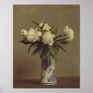 Póster Peonies en una maleta azul y blanca