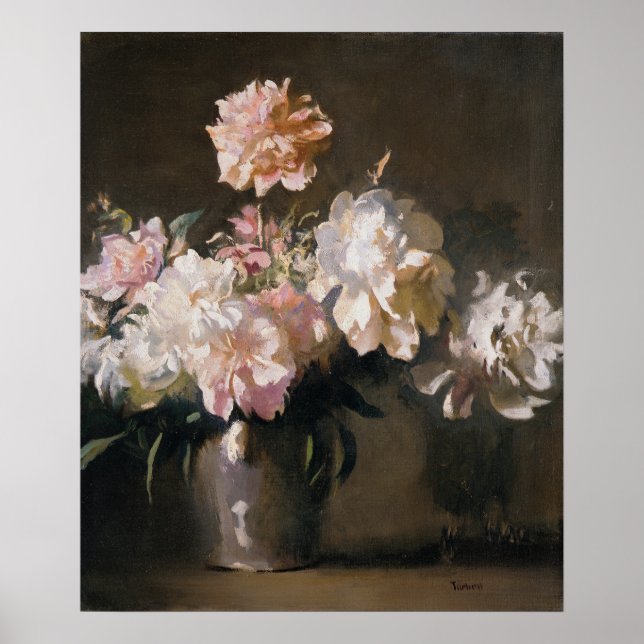 Póster Peonies. Pintura de aceite de época (Frente)