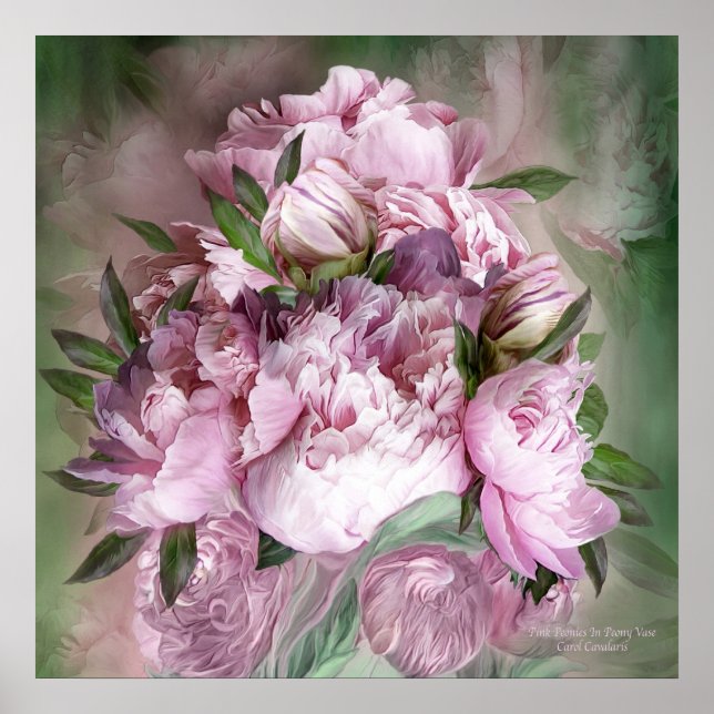 Póster Peonies Rosados En Peony Vase - Poster/Impresión D (Frente)