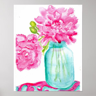 Póster Peonies rosas en el Poster de Canning Jar