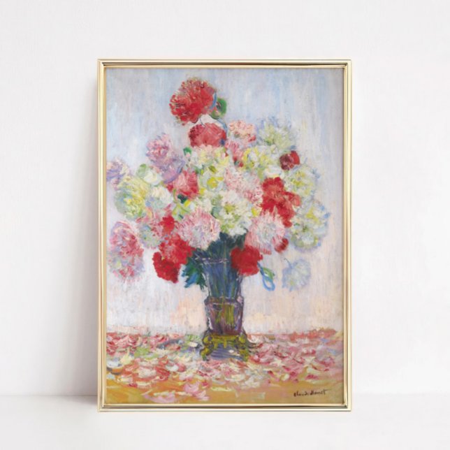 Póster Peony Flower Still Life Art Print Home Decor (Vase de Pivoines by Claude Monet, 1882 – Impressionist Peony Still Life Art Print)