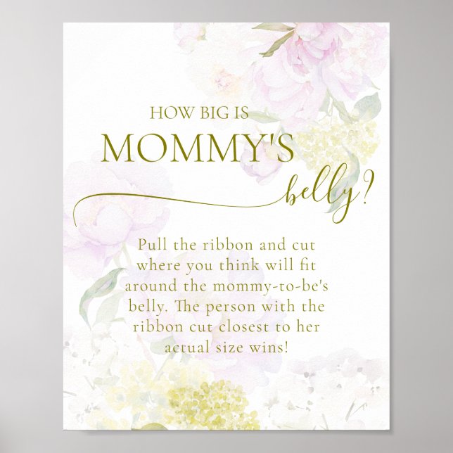 Póster Peony Hydrangea Baby Shower Big Mommy Belly (Frente)