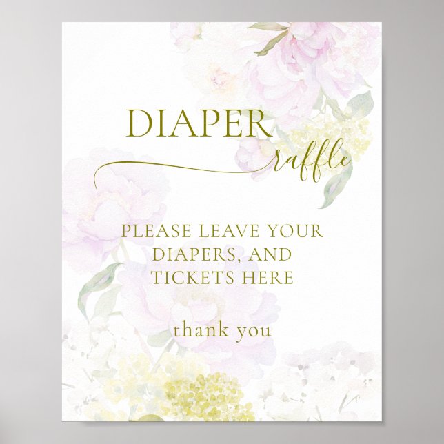 Póster Peony Hydrangea Pastel Baby Shower Diaper Raffle (Frente)