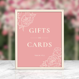 Póster Peony Line Art Gifts & Cards Rótulo (Rosa)