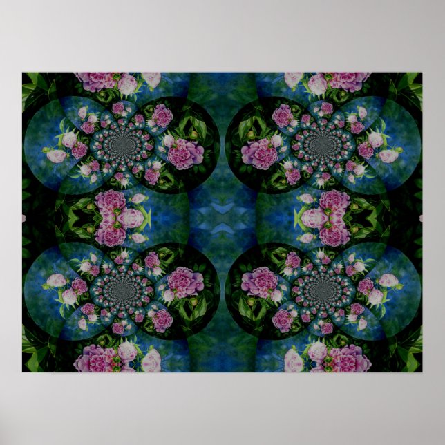 Póster Peony Mandala, mandala floral rosa abstracta (Frente)