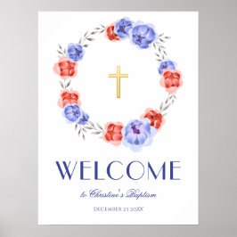Póster Peony Wreath Watercolor Baptismo de bienvenida