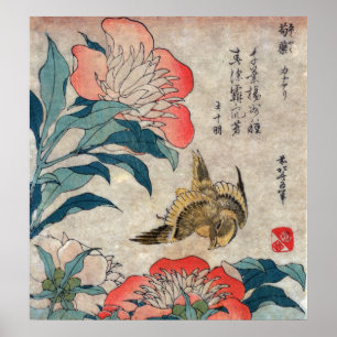 Póster Peony y Canary, Hokusai