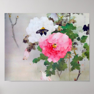 Póster Peony y Mariposa (detalle), Watanabe Seitei