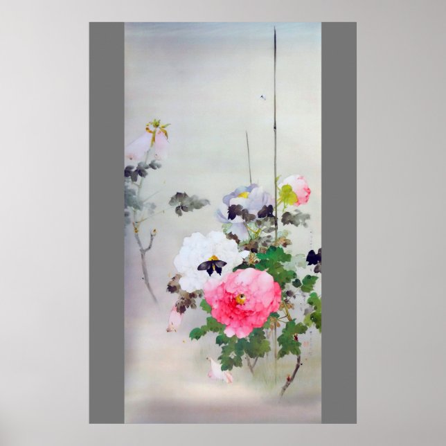 Póster Peony y Mariposa, Watanabe Seitei (Frente)