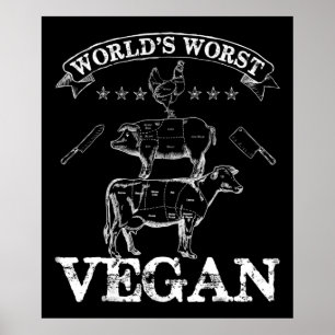 Póster Peor carne vegetariana vaca de cerdo con barbacoa
