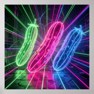 Póster Pepinos Neon Cyberpunk Brillantes