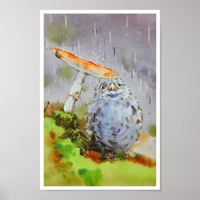 Póster Pequeña acuarela de pájaro suave (Frente)