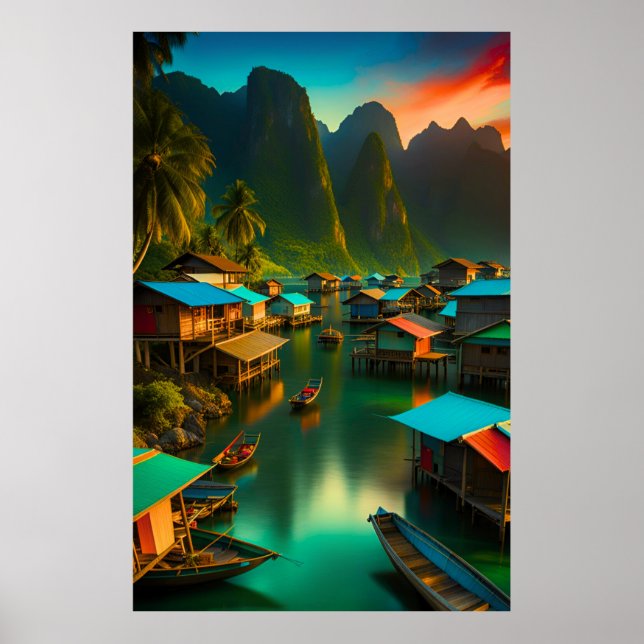 Póster Pequeña aldea indonesia de pesca (Frente)