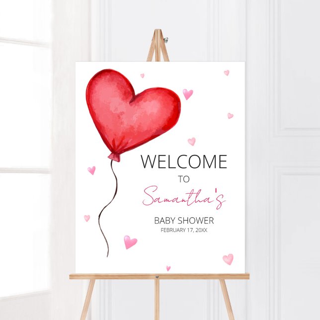 Póster Pequeña bienvenida de San Valentín rojo (Minimalist Little Sweetheart Baby Shower Welcome Sign)