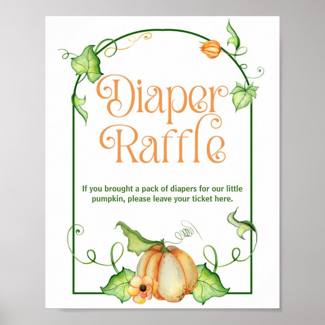 Póster Pequeña Calabaza Baby Shower Diaper Raffle Juego R (Frente)