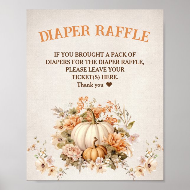 Póster Pequeña Calabaza Cae Baby Shower Diaper Raffle Rót (Frente)