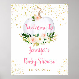 Póster Pequeña Calabaza Dorada Rosa Bienvenida a Baby Sho