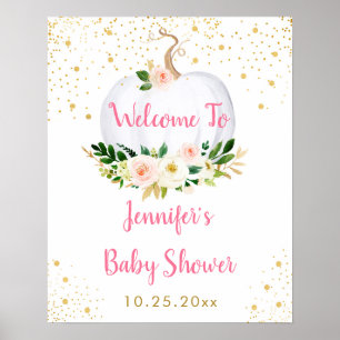 Póster Pequeña Calabaza Dorada Rosa Bienvenida a Baby Sho