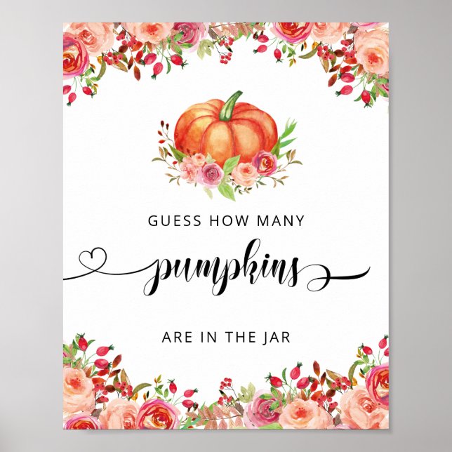 Póster Pequeña Calabaza Floral Adivina Cuántas Calabazas (Frente)