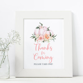 Póster Pequeña calabaza floral de otoño gracias por venir