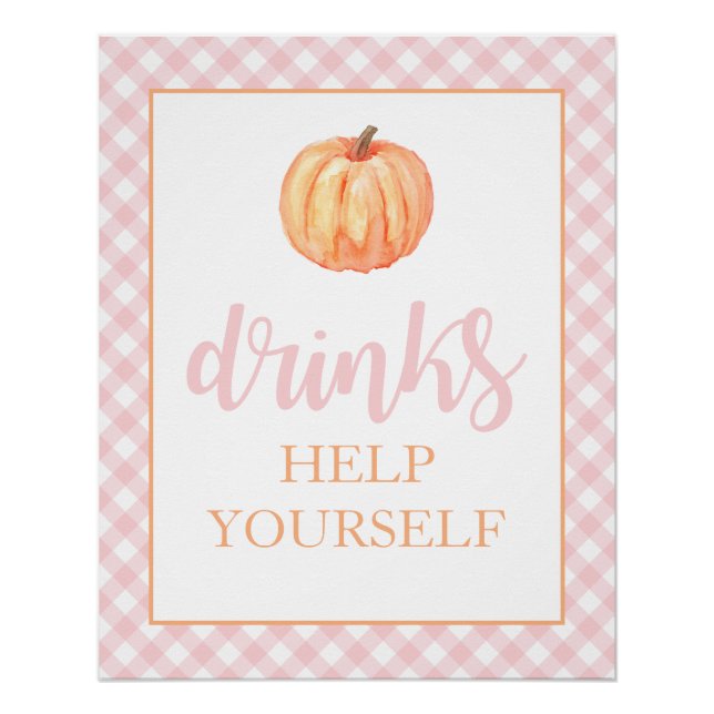 Póster Pequeña Calabaza Pastel Rosa Caída Bebidas de cump (Anverso)