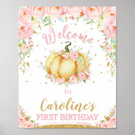 Póster Pequeña Calabaza Primer cumpleaños Rótulo Poster d