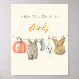 Póster Pequeña Calabaza Ropa Caída Bebidas Baby Shower