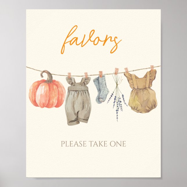 Póster Pequeña Calabaza Ropa Caída Favoritos Baby Shower (Frente)