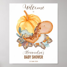 Pequeña calabaza y ducha de bebé de dinosaurios